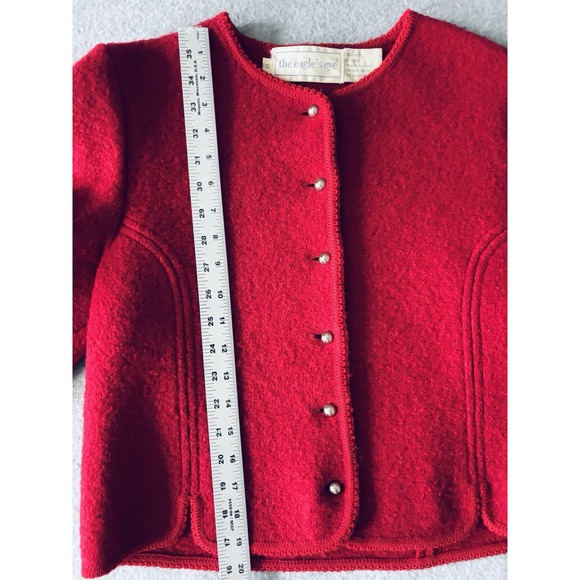 Vintage The Eagles Eye Size 10 Boiled Wool Red Cardigan Sweater Silver Buttons - Picture 10 of 14